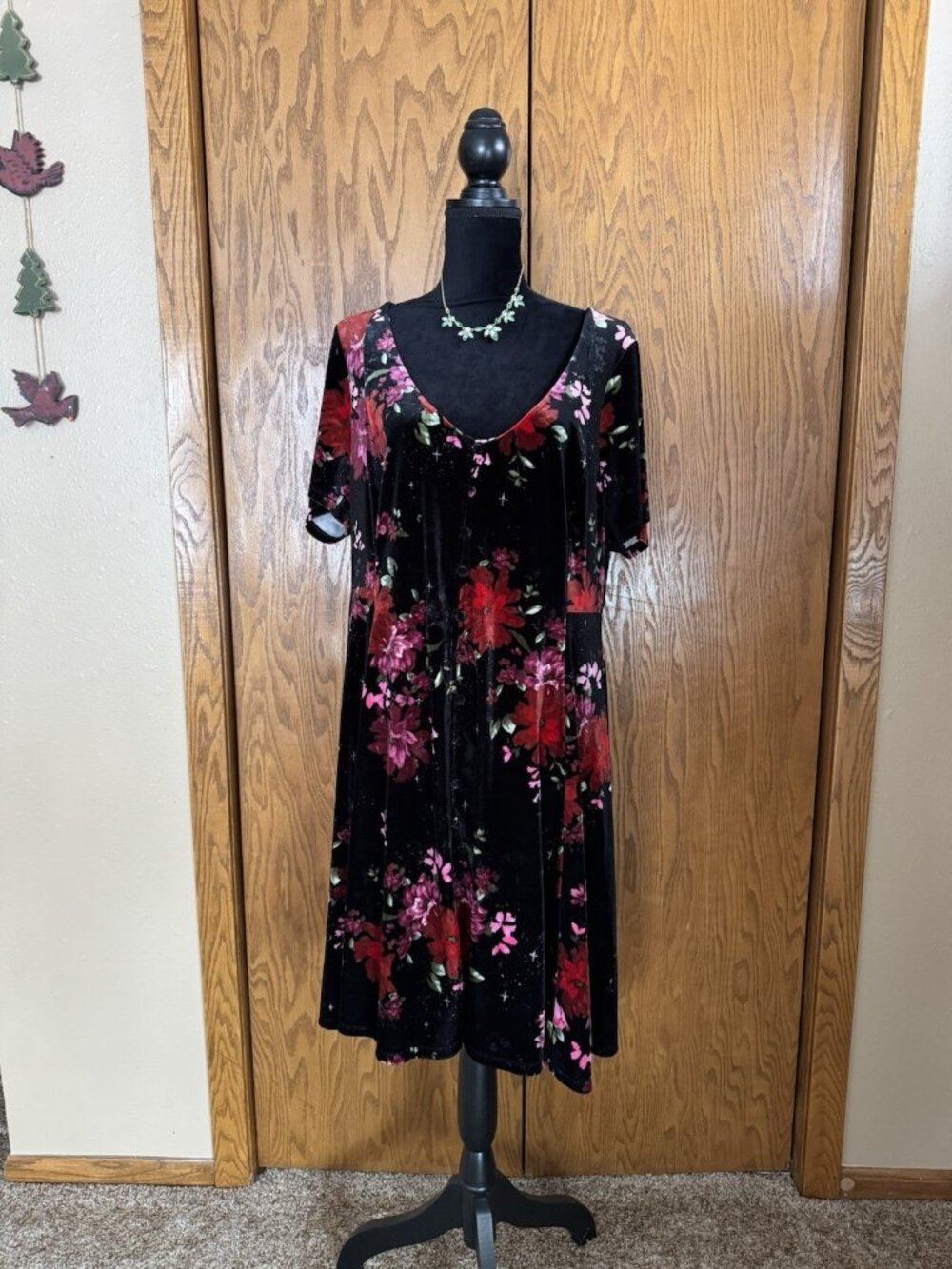 Torrid Womens Dress Plus Size 2 Black Floral Short Sleeve V-Neck Button Front